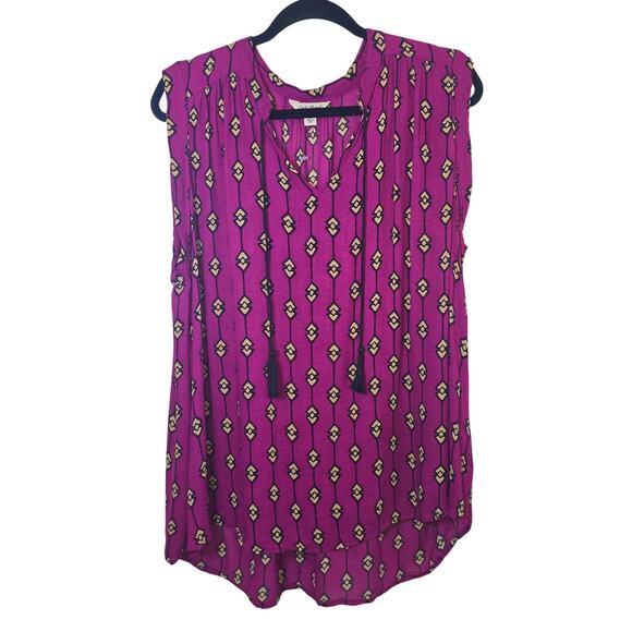 Lucky Brand Tops - Lucky Brand 3X Tunic Top Boho Geometric Purple Sleeveless Blouse Tassel Peasant